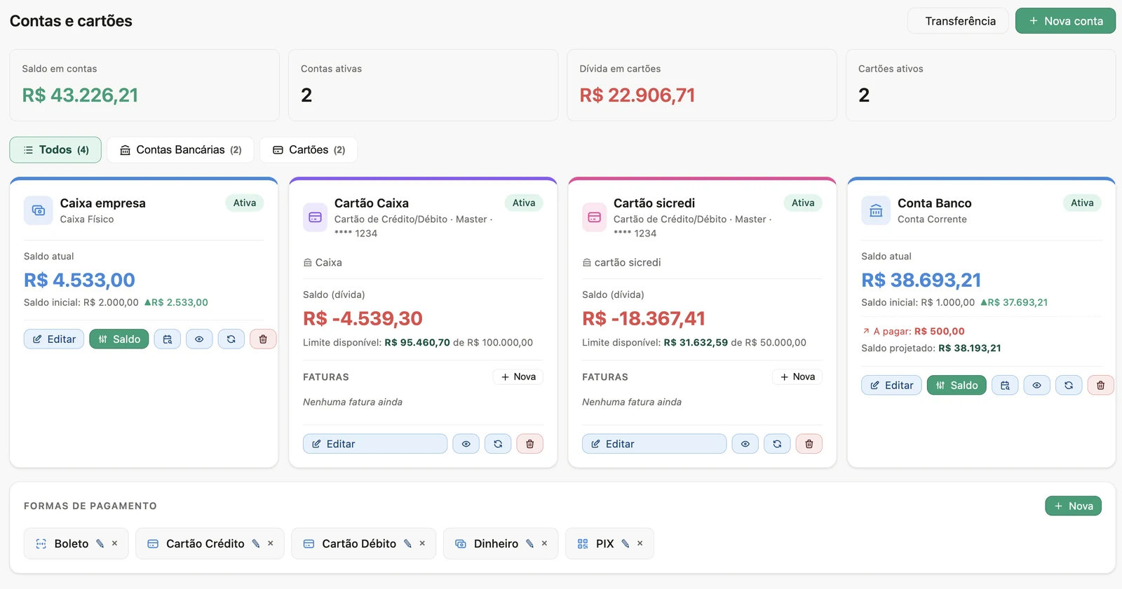 contas cartoes